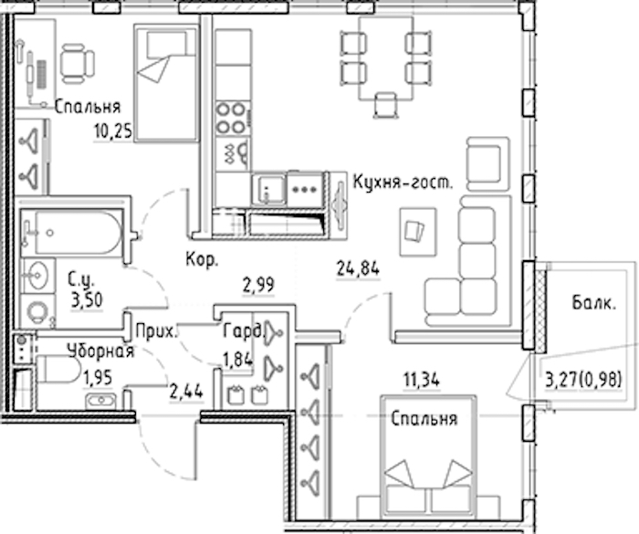 2-комнатная квартира 59.15 м², 6/10 эт., ЖК «LEGENDA Лисичанская 22»